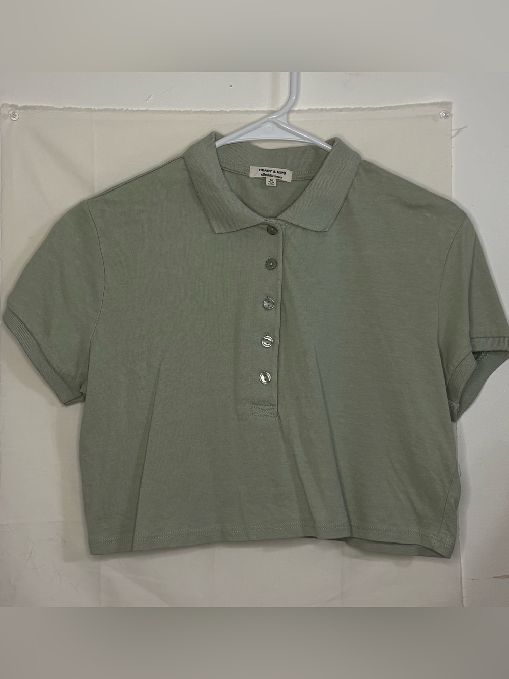 Women’s Heart & Hips Affordable Luxury Sage Green Cropped Polo Top